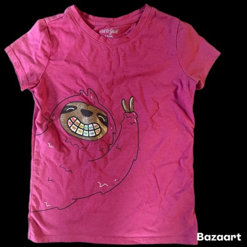Sz 6 Girl Glitter Sloth With Rainbow Braces Pink Tee Cat & Jack
